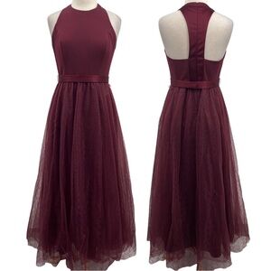 White by Vera Wang Highneck Bridesmaids Burgundy Belted Tool Skirt NWT 12